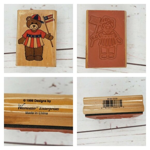 1998 Westwater Enterprises Patriotic Bear Holding Flag Stamp – Rare Collectible - Picture 2 of 8
